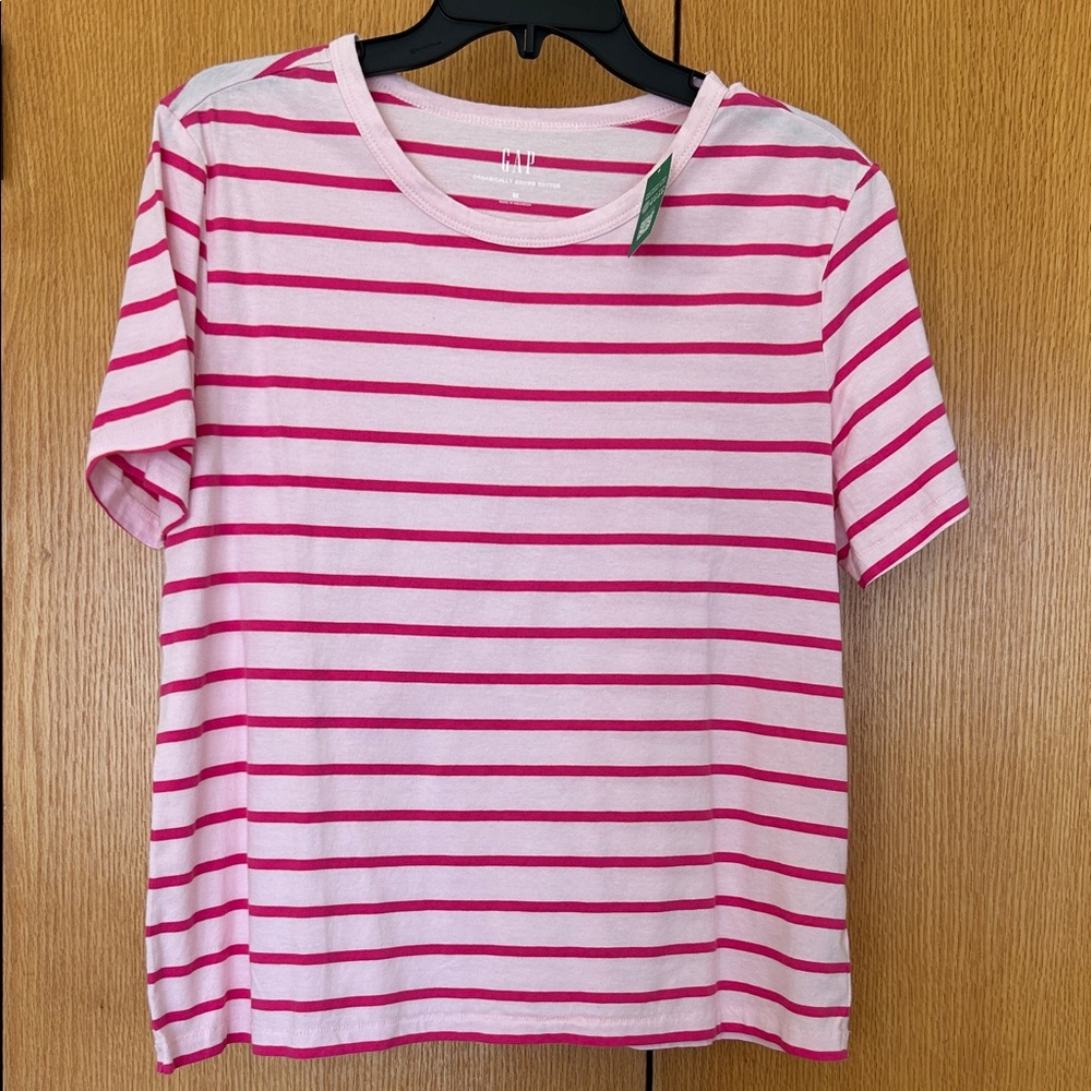 Women’s Gap t-shirt.  Light pink with dark pink stripes.  
Size M.  NWT